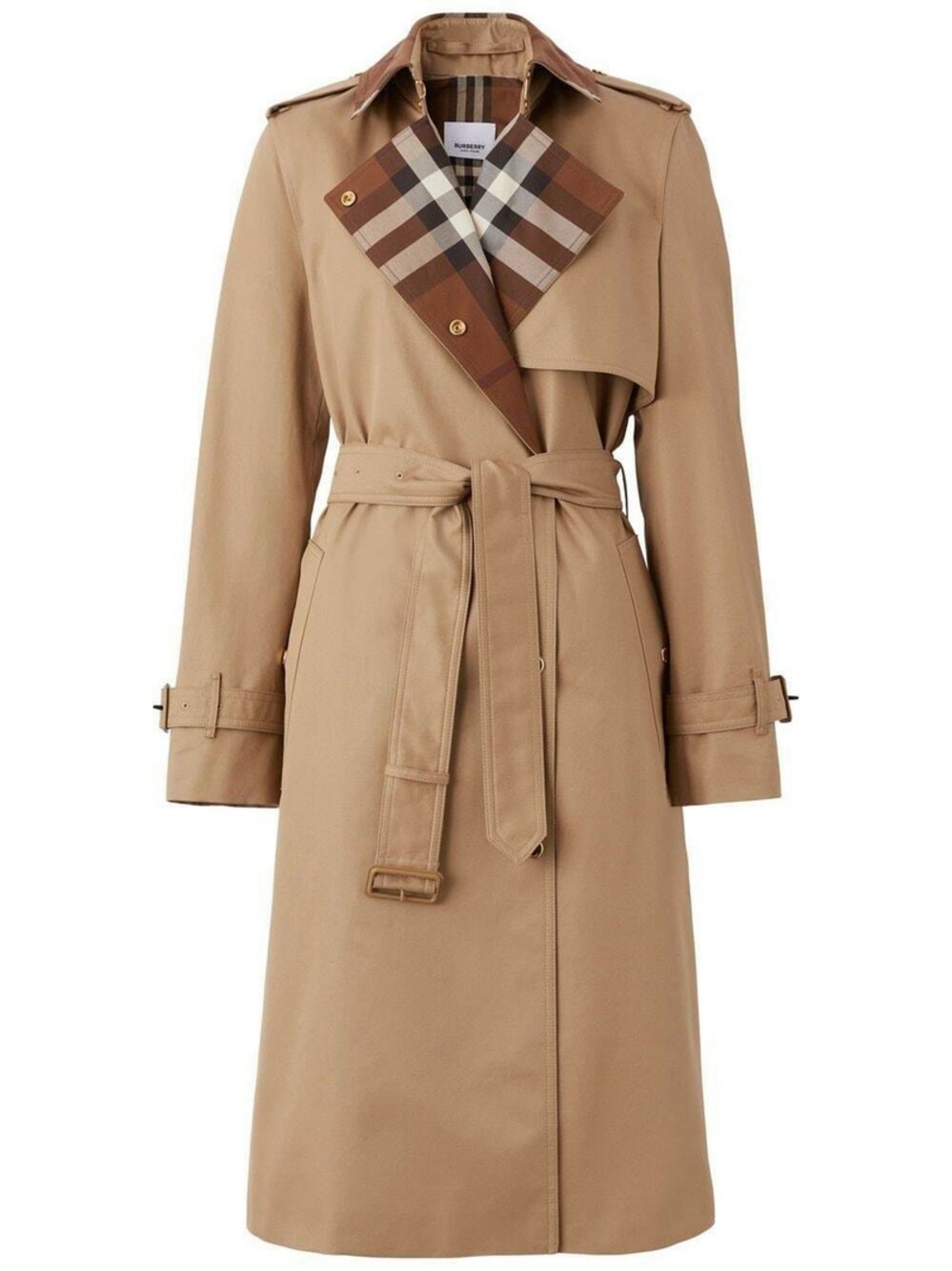 Burberry Sandridge Long Check Collar Gabardine Trench Coat Camel NWOT Size 2 - Picture 6 of 15